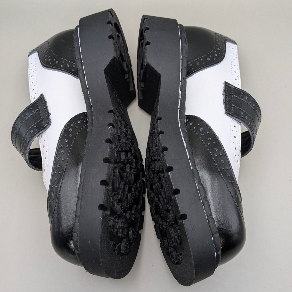 T.U.K. Anarchic Brogue White Black Mary Janes Buckle Strap Womens Size 8 - Picture 6 of 9